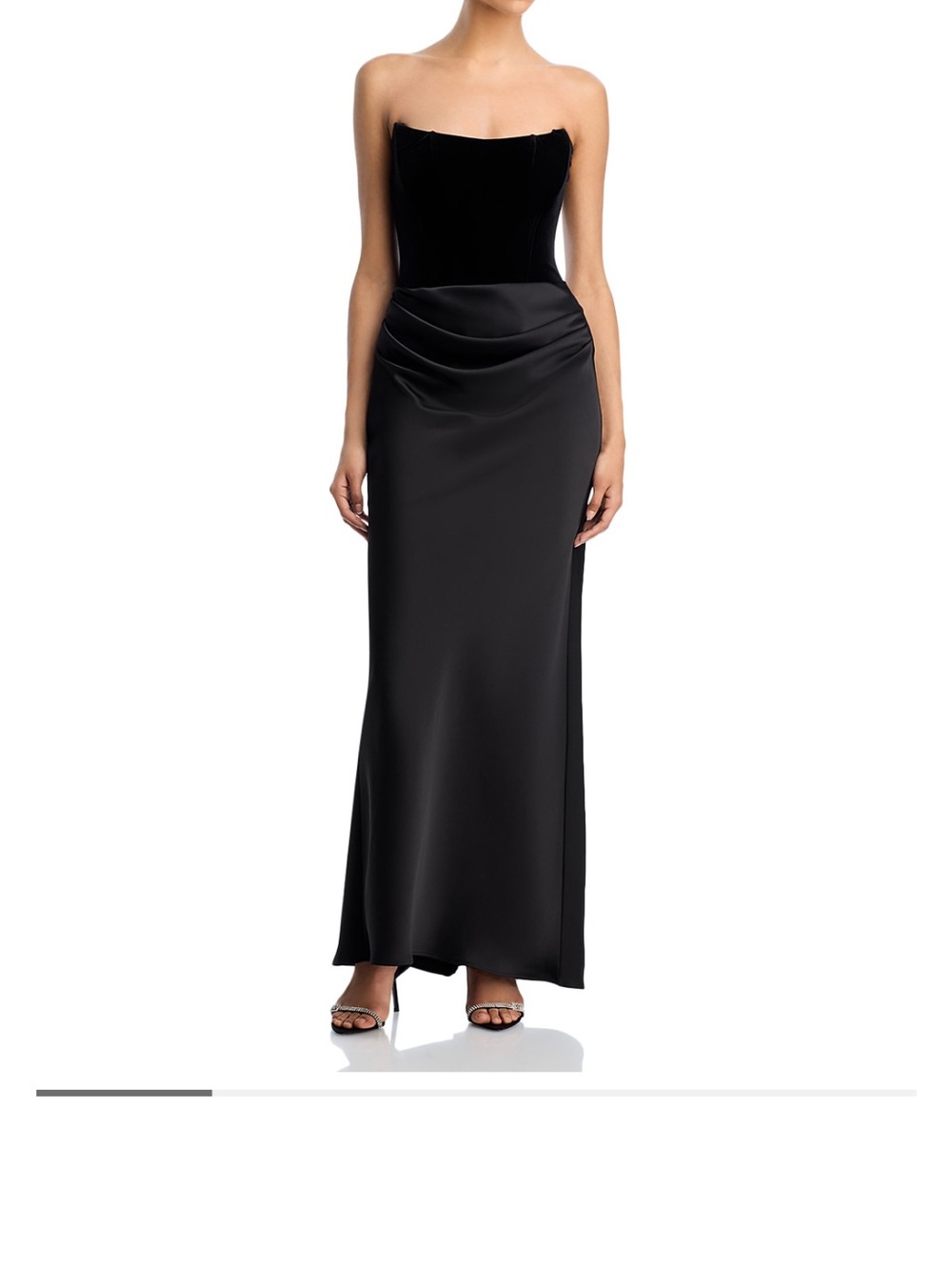 Aqua Black Strapless Satin-Blend Draped Maxi Dress